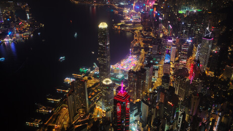 中国香港中环维多利亚港两岸城市灯光夜景
