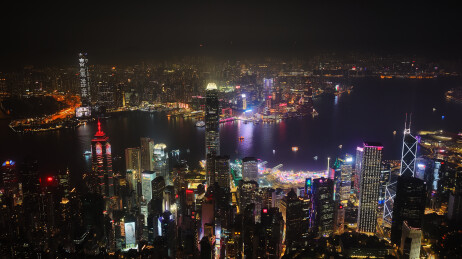 中国香港中环维多利亚港两岸城市灯光夜景