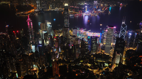 中国香港中环维多利亚港两岸城市灯光夜景