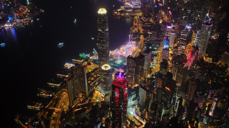 中国香港中环维多利亚港两岸城市灯光夜景