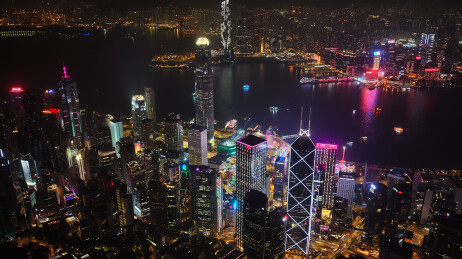中国香港中环维多利亚港两岸城市灯光夜景