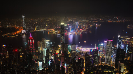 中国香港中环维多利亚港两岸城市灯光夜景