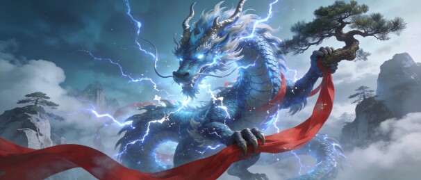 青龙雷电云雾国风神话主视觉