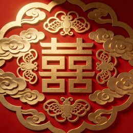 红金双喜蝴蝶祥云婚庆主视觉