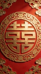 红金双喜蝴蝶祥云婚庆主视觉