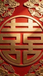 红金双喜蝴蝶祥云婚庆主视觉