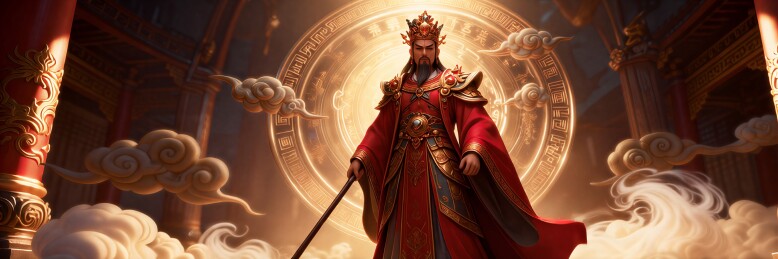 威严的古代帝王形象 祥瑞云雾环绕