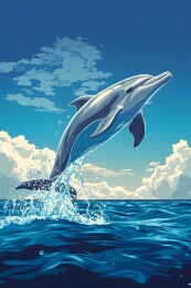 海豚跃出碧波闪耀阳光