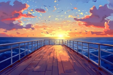 轮船甲板上的悠闲海景