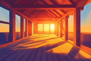 夕阳余晖中的旧阁楼