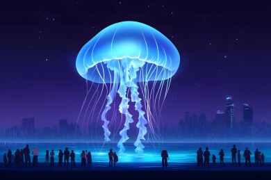 水族馆中幽蓝舞动的巨大水母