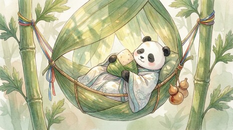 治愈端午：在巨大粽叶摇篮里悠闲午睡的熊猫