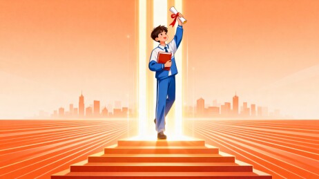 学生攀登阶梯迎接光明