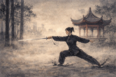 公园晨练剑术