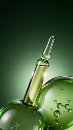 绿色药瓶与分子结构特写