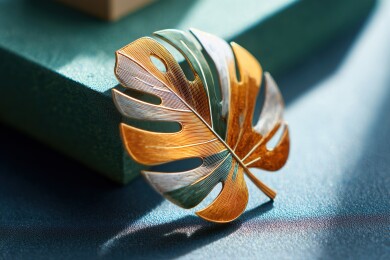 金属质感镶宝石的3D立体龟背竹植物叶子