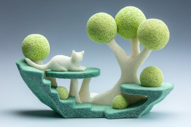 绿色苔藓海绵3D卡通立体猫爬架上休息的猫