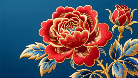 非物质文化遗产传统手工刺绣月季花国潮插画