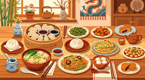 中式传统美食满桌丰盛佳肴