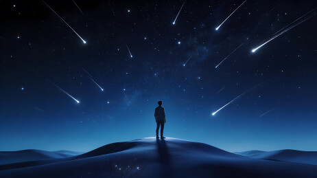 沙丘孤影仰望流星夜