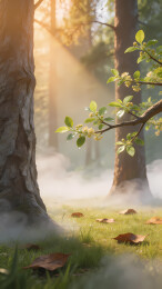 晨雾林间初绽枝