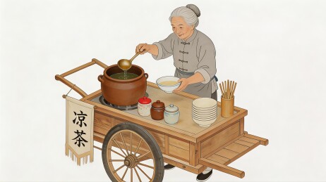 老奶奶街头售卖凉茶