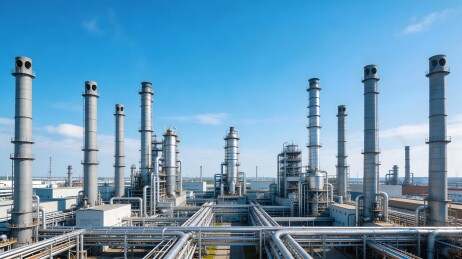 工业厂区高空俯瞰蓝天白云