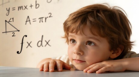 儿童专注数学公式思考