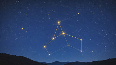 猎户座星座连线图夜空山峦剪影