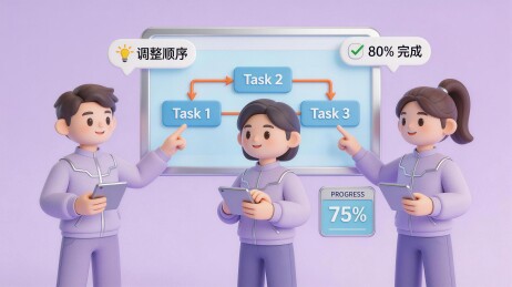 三人协作规划任务流程图并查看进度