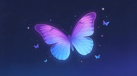 梦幻夜空中的彩色蝴蝶