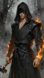 暗黑风持锤战士 森林火焰背景
