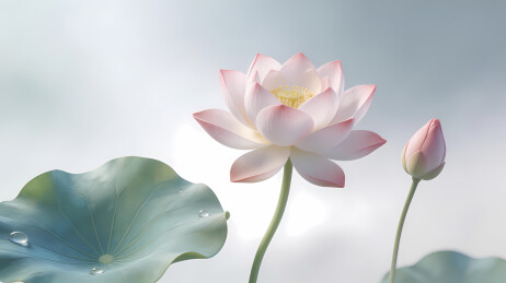 淡粉莲花静绽蓝天