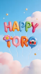 多彩龙猫气球天空背景