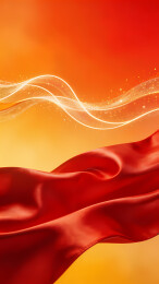 鲜红丝绸映橙黄天空