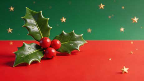 冬青叶与红果喜庆图