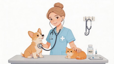 兽医为宠物犬猫听诊