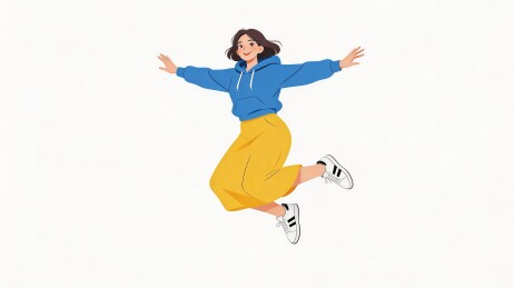卡通女孩跳跃活力四射