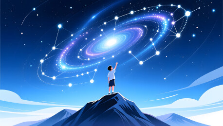 五四青年节青年在山巅仰望创新星空