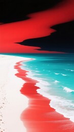 海滩红云水波交融