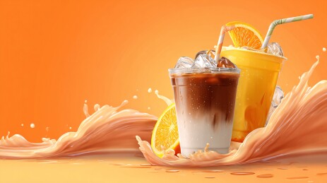 橙色调双杯冰饮插画