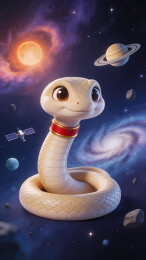 卡通蛇戴红项圈游宇宙