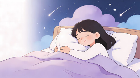 小女孩熟睡星空下