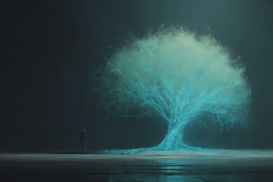 孤独人仰望奇幻生命树