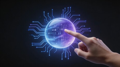 手指触碰科技球体数字界面
