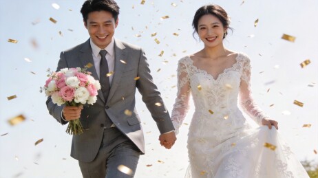 婚礼现场新人手牵手