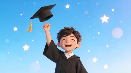 卡通男孩抛学位帽