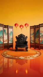 古典宝座配红灯笼