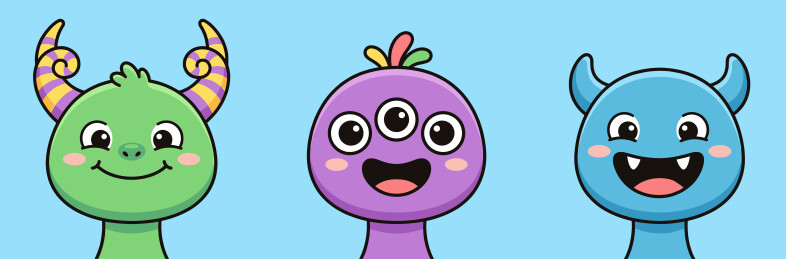 彩色Q版外星小怪物可爱角色插画