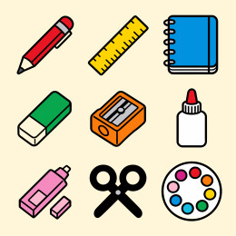 简约办公文具学校用品等距矢量图标